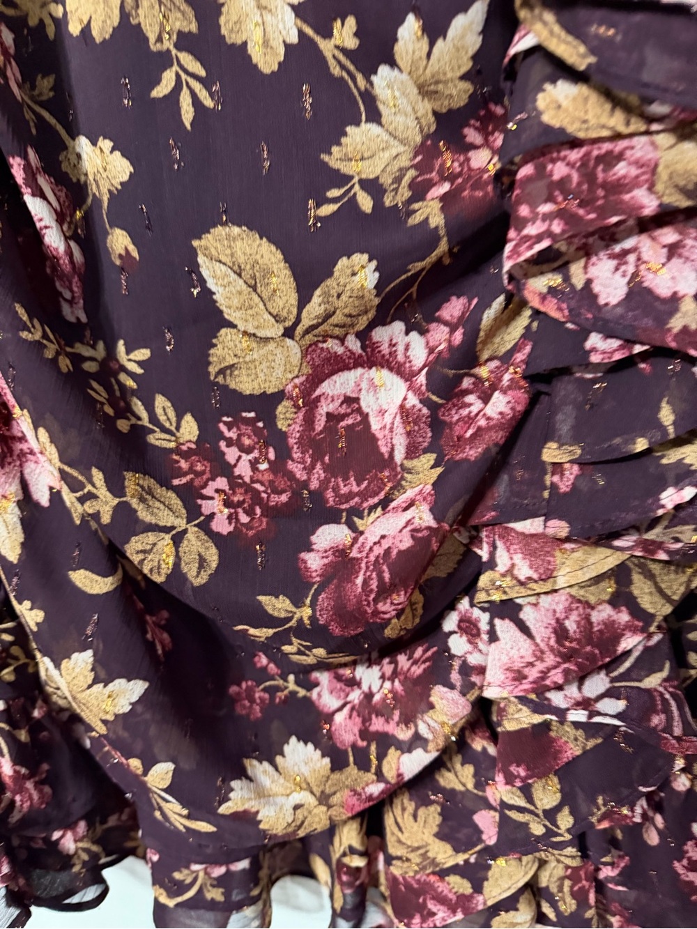 Express Burgundy Floral Wrap-Style/Gathered Mini Dress - Picture 4 of 16